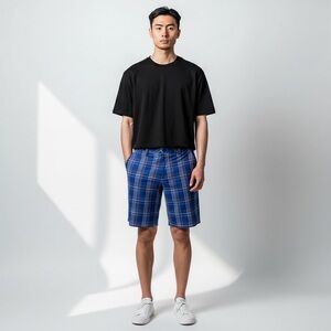 Puma Men’s Blue Plaid Flat Front Golf Shorts